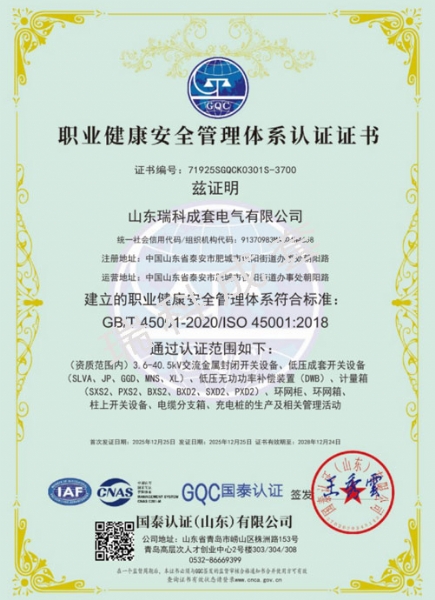 職業(yè)健康安全管理體系認(rèn)證證書(shū)